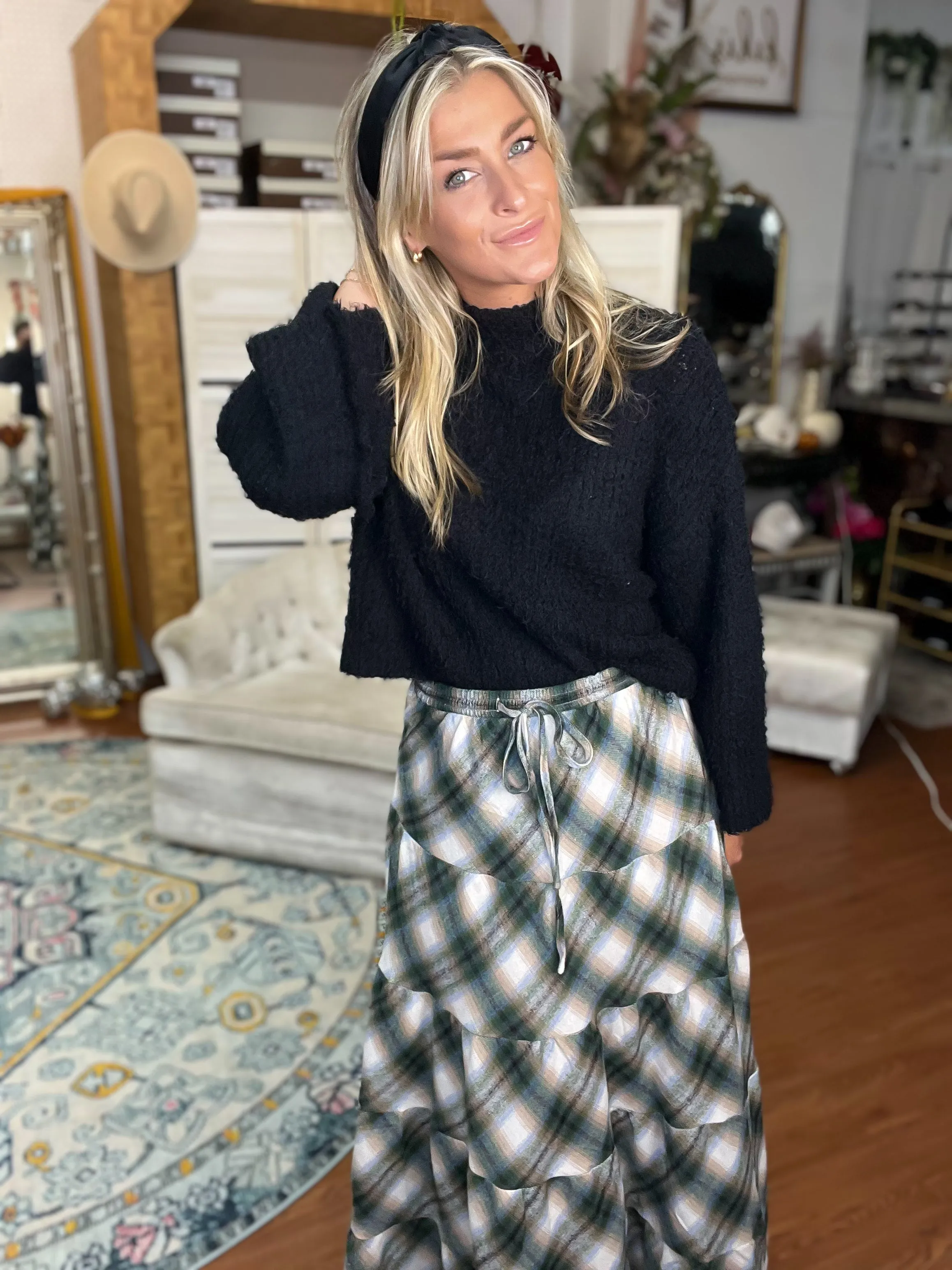 Green Plaid Flannel Tiered Skirt