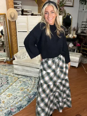 Green Plaid Flannel Tiered Skirt