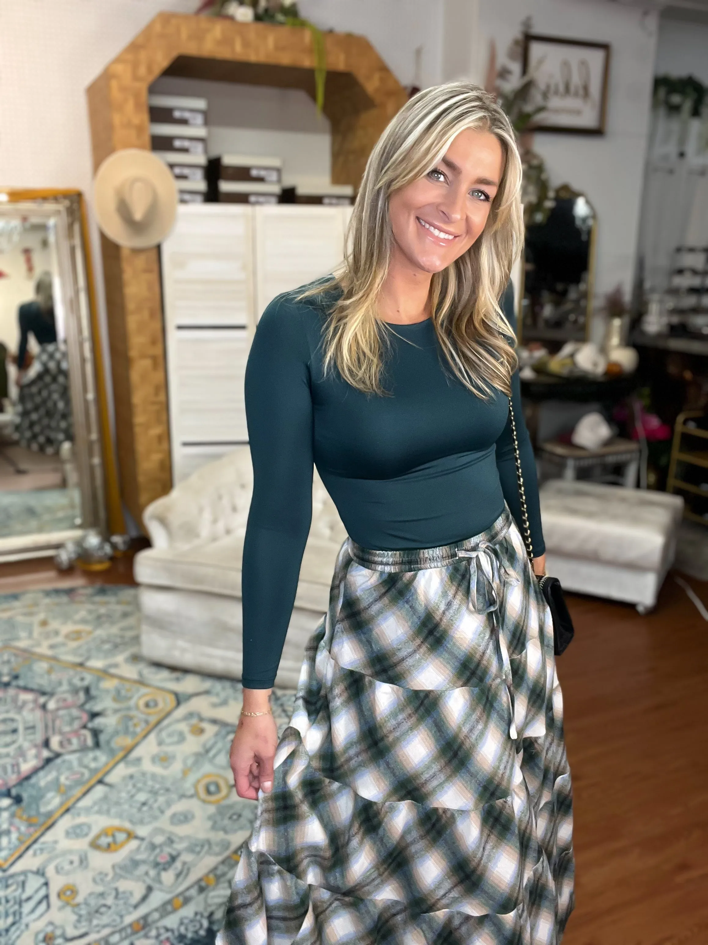 Green Plaid Flannel Tiered Skirt