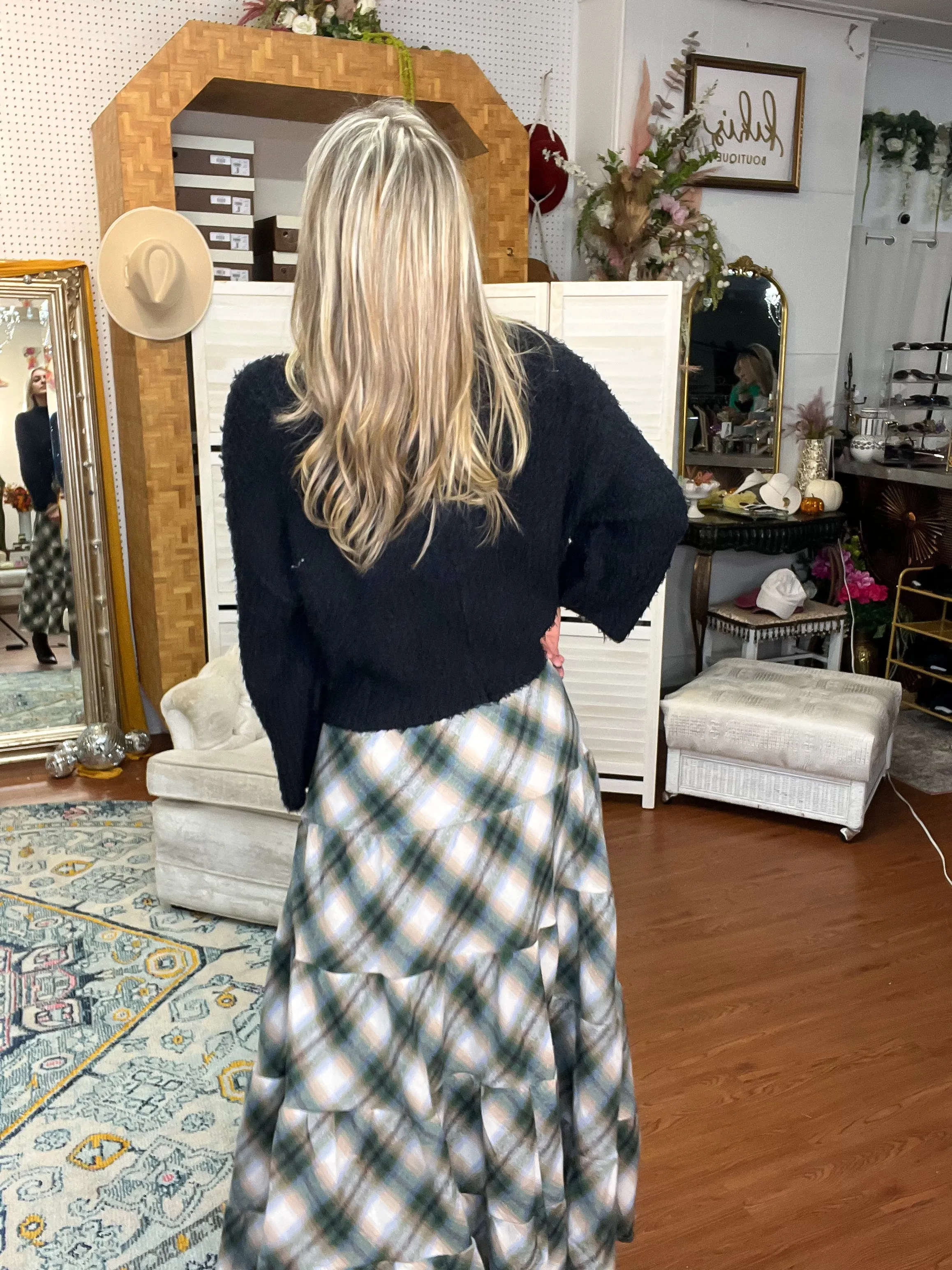 Green Plaid Flannel Tiered Skirt