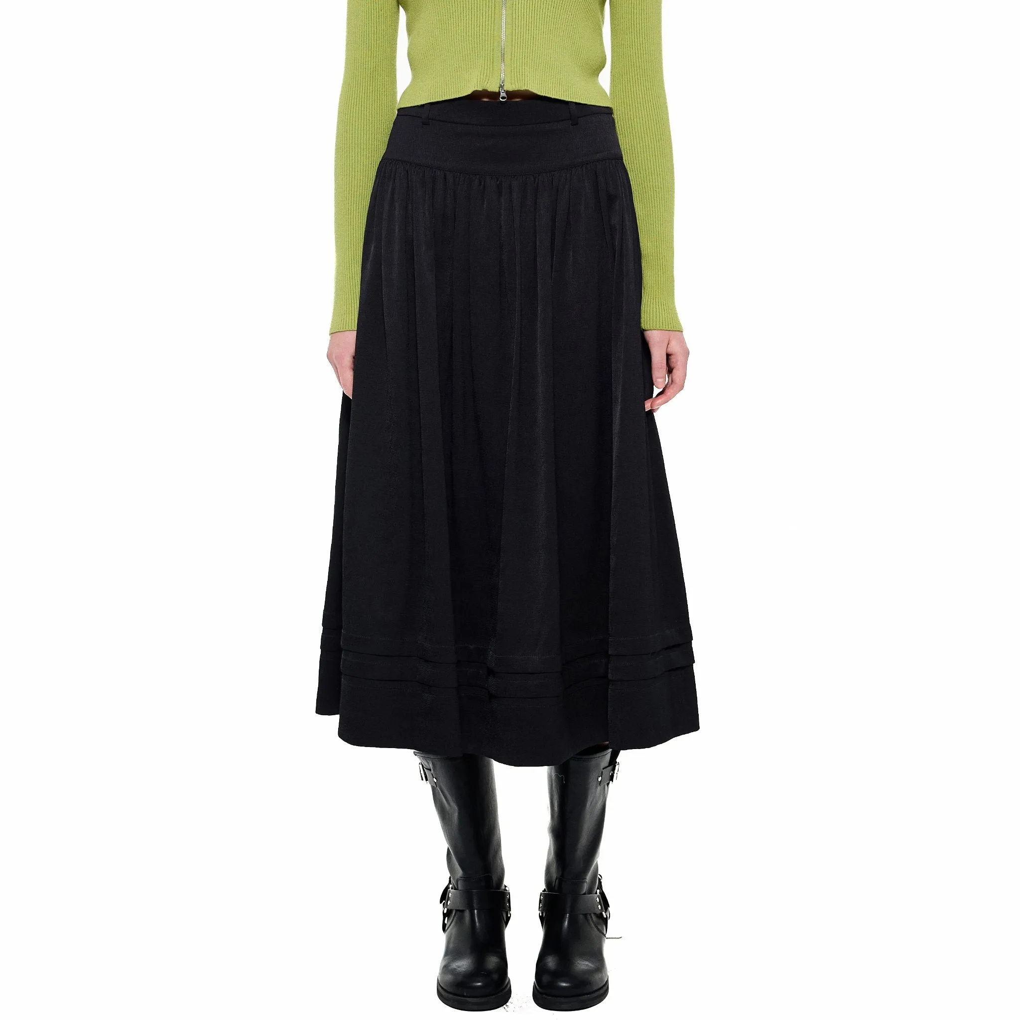 High-Waisted Tiered Skirt in Black