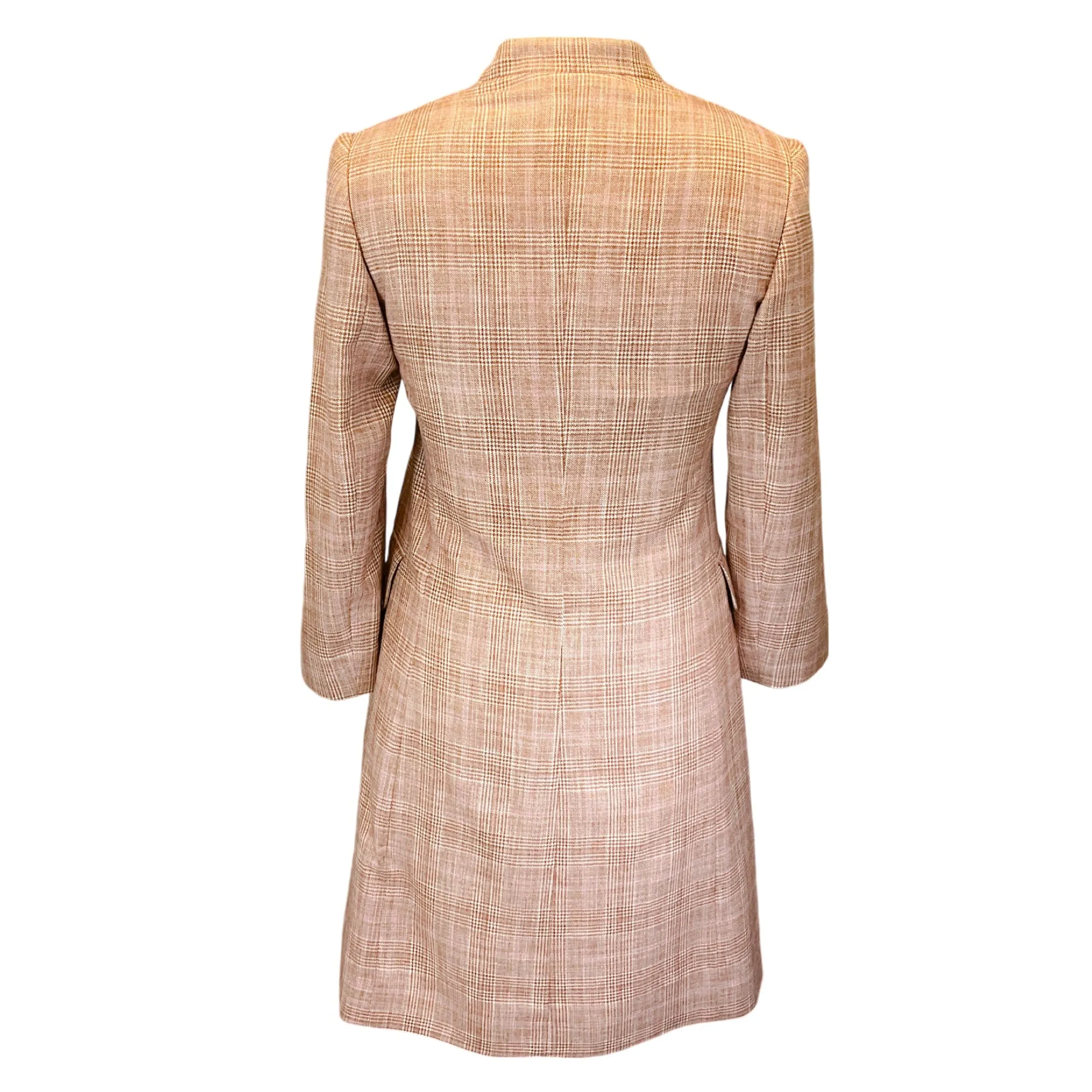 Kiton Tan / Pink Plaid Silk and Cashmere Coat