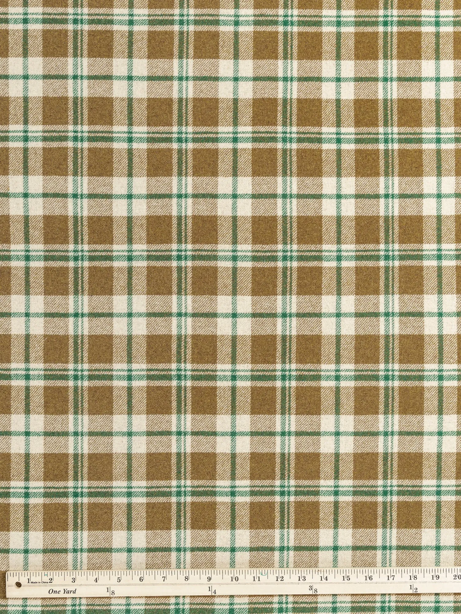 Large Plaid Melton Wool Blend Deadstock - Khaki   Green   Cream