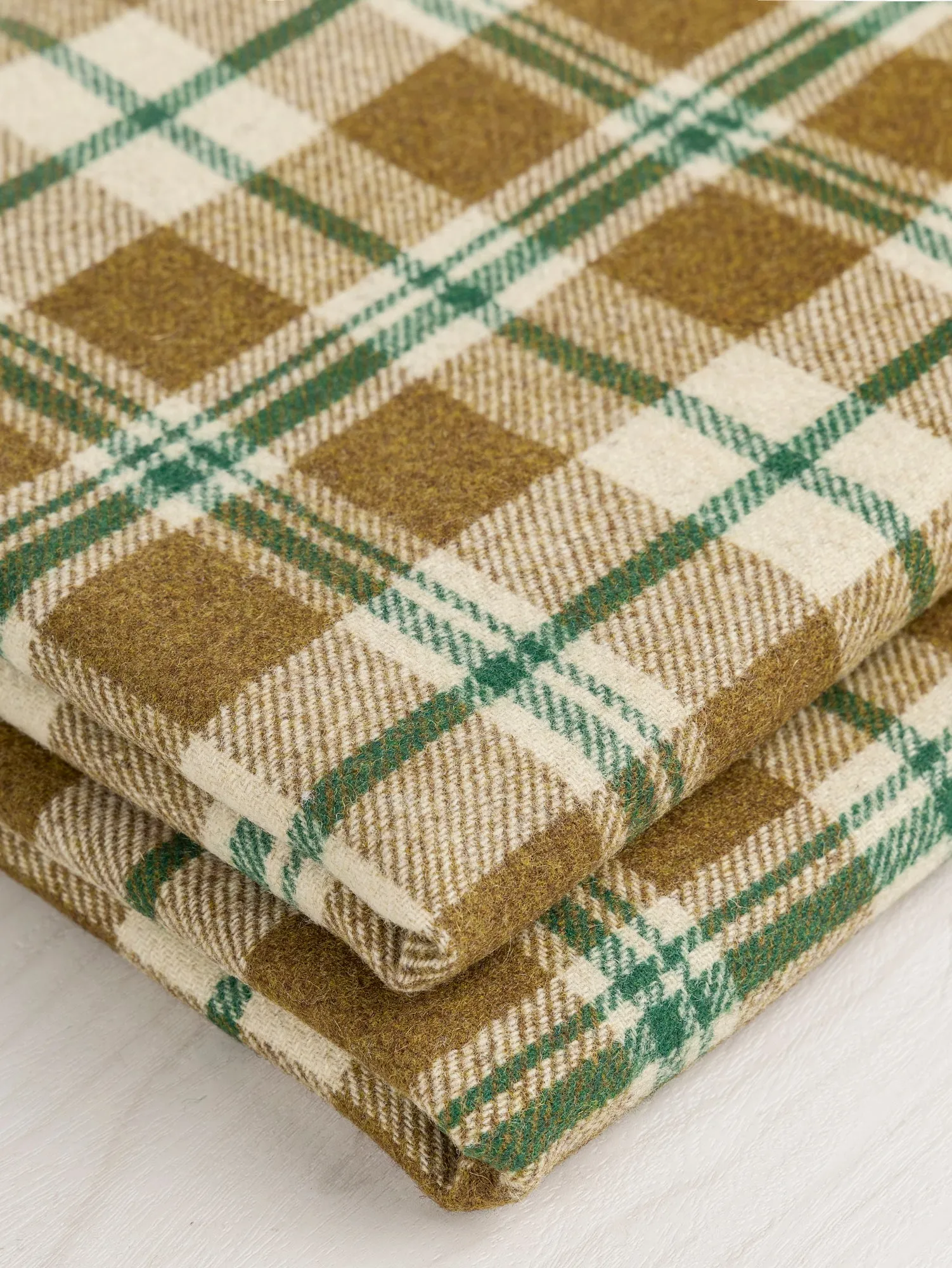 Large Plaid Melton Wool Blend Deadstock - Khaki   Green   Cream