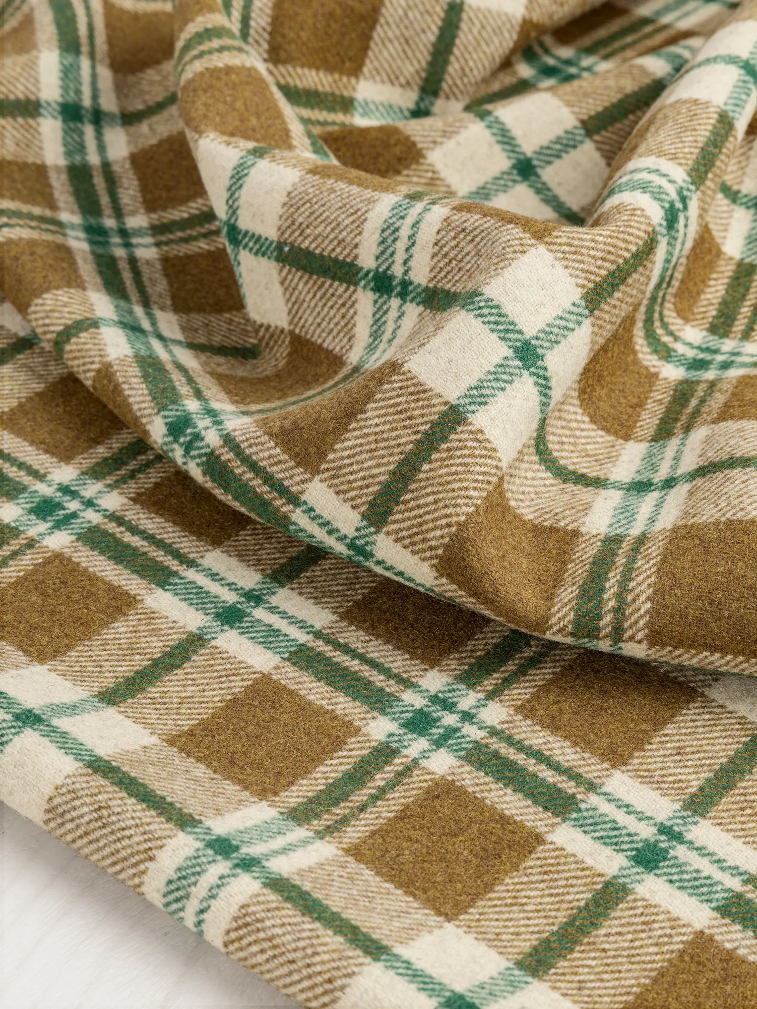 Large Plaid Melton Wool Blend Deadstock - Khaki   Green   Cream