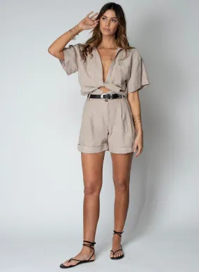 LINEN KNOTCH WAIST SHORTS