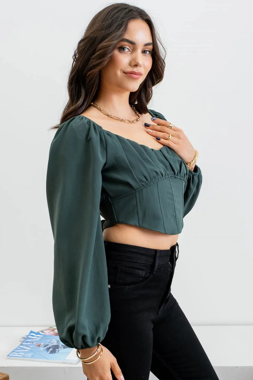 LONG SLEEVE CORSET CROP TOP