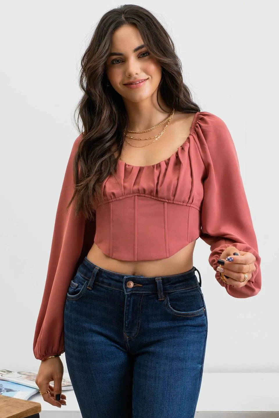 LONG SLEEVE CORSET CROP TOP