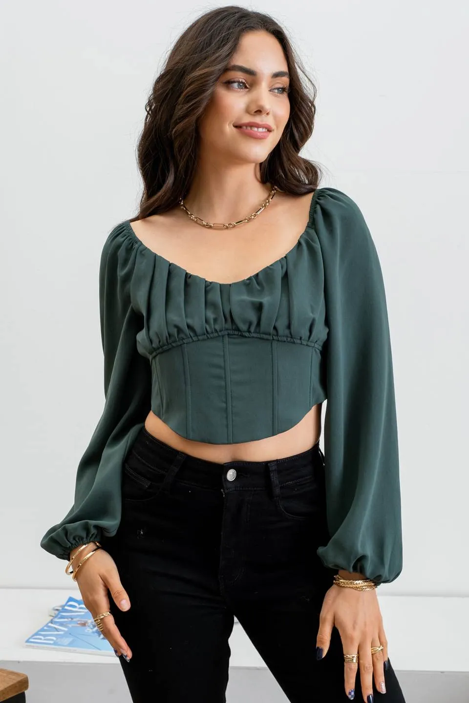 LONG SLEEVE CORSET CROP TOP