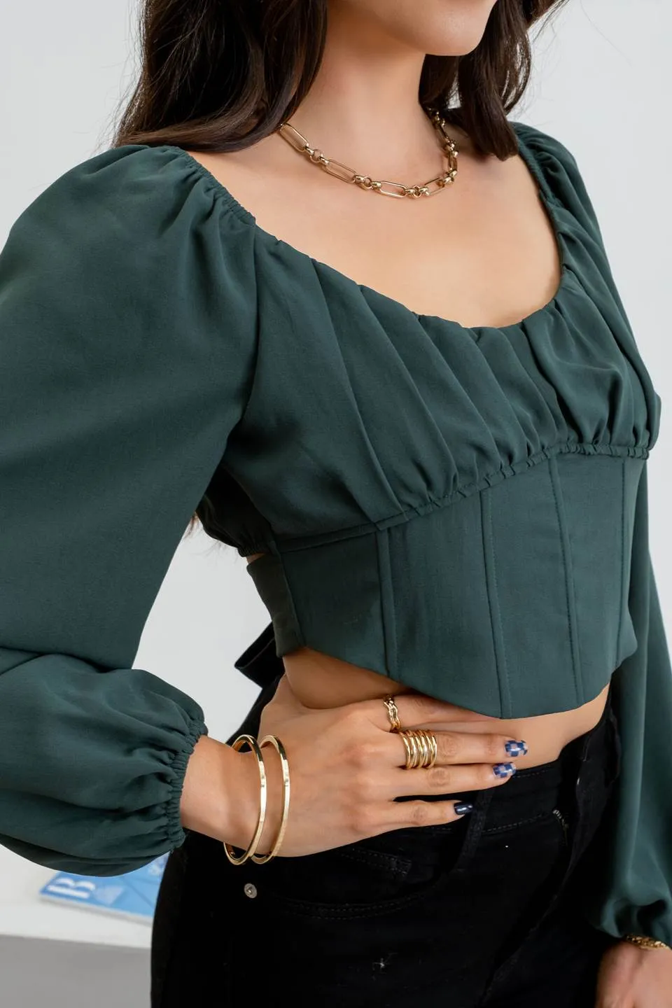 LONG SLEEVE CORSET CROP TOP