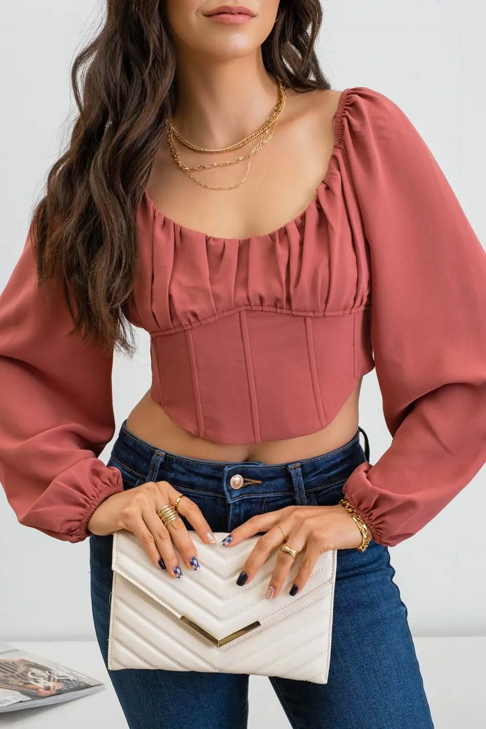 LONG SLEEVE CORSET CROP TOP