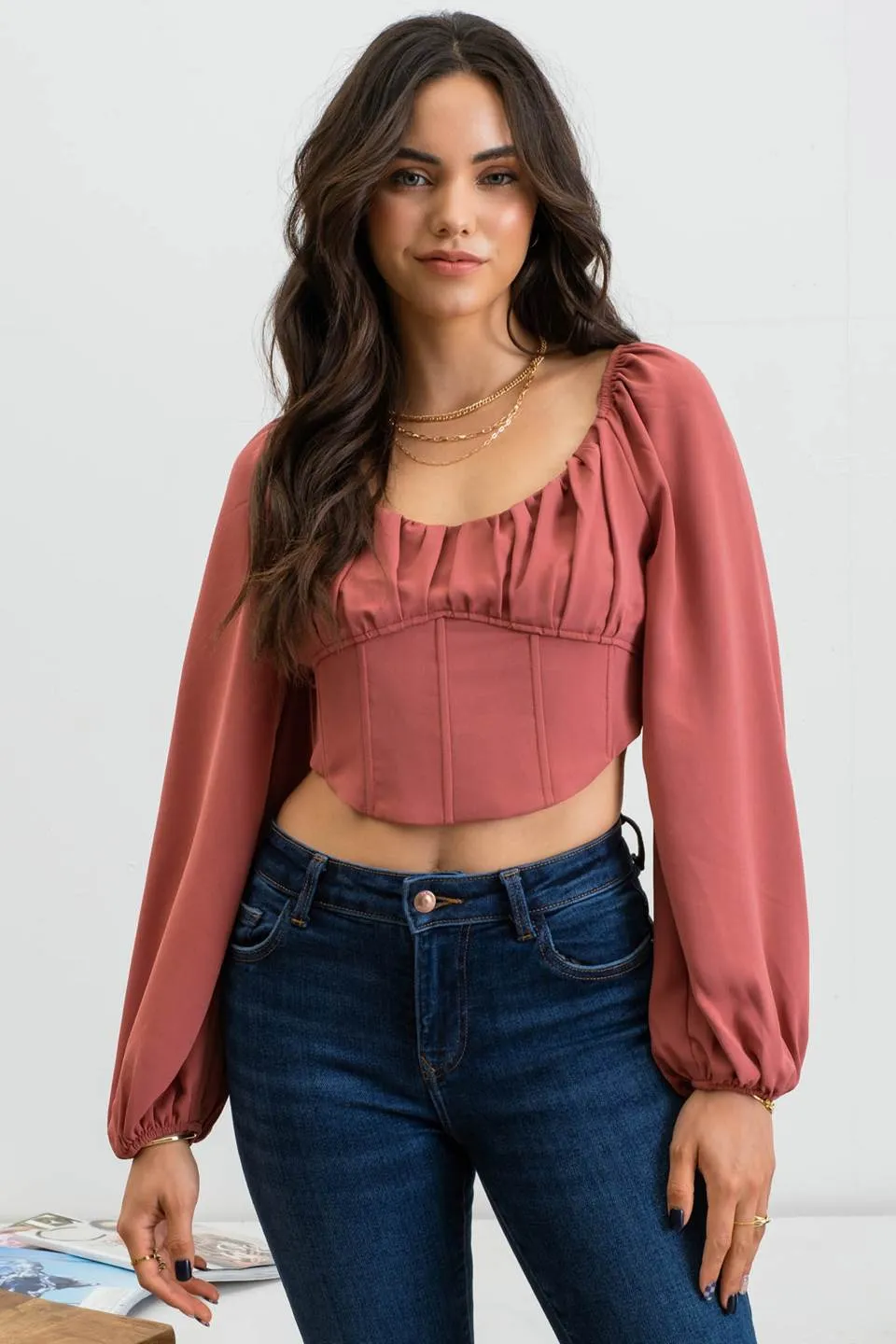 LONG SLEEVE CORSET CROP TOP