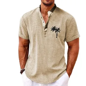 Men's Henley Collar Coconut Print Short Sleeve Shirt 03653269L