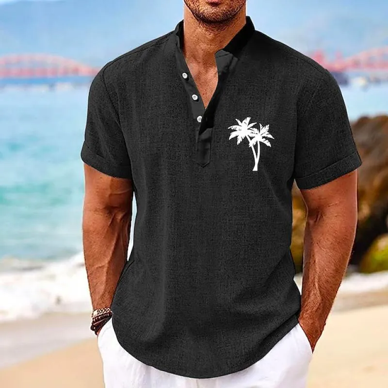 Men's Henley Collar Coconut Print Short Sleeve Shirt 03653269L