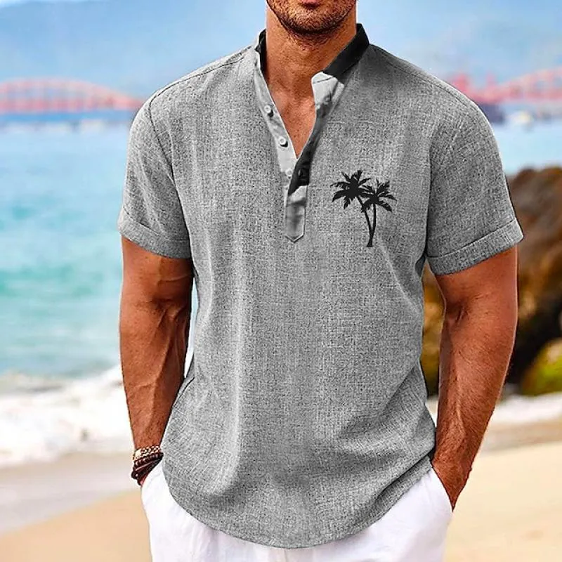 Men's Henley Collar Coconut Print Short Sleeve Shirt 03653269L