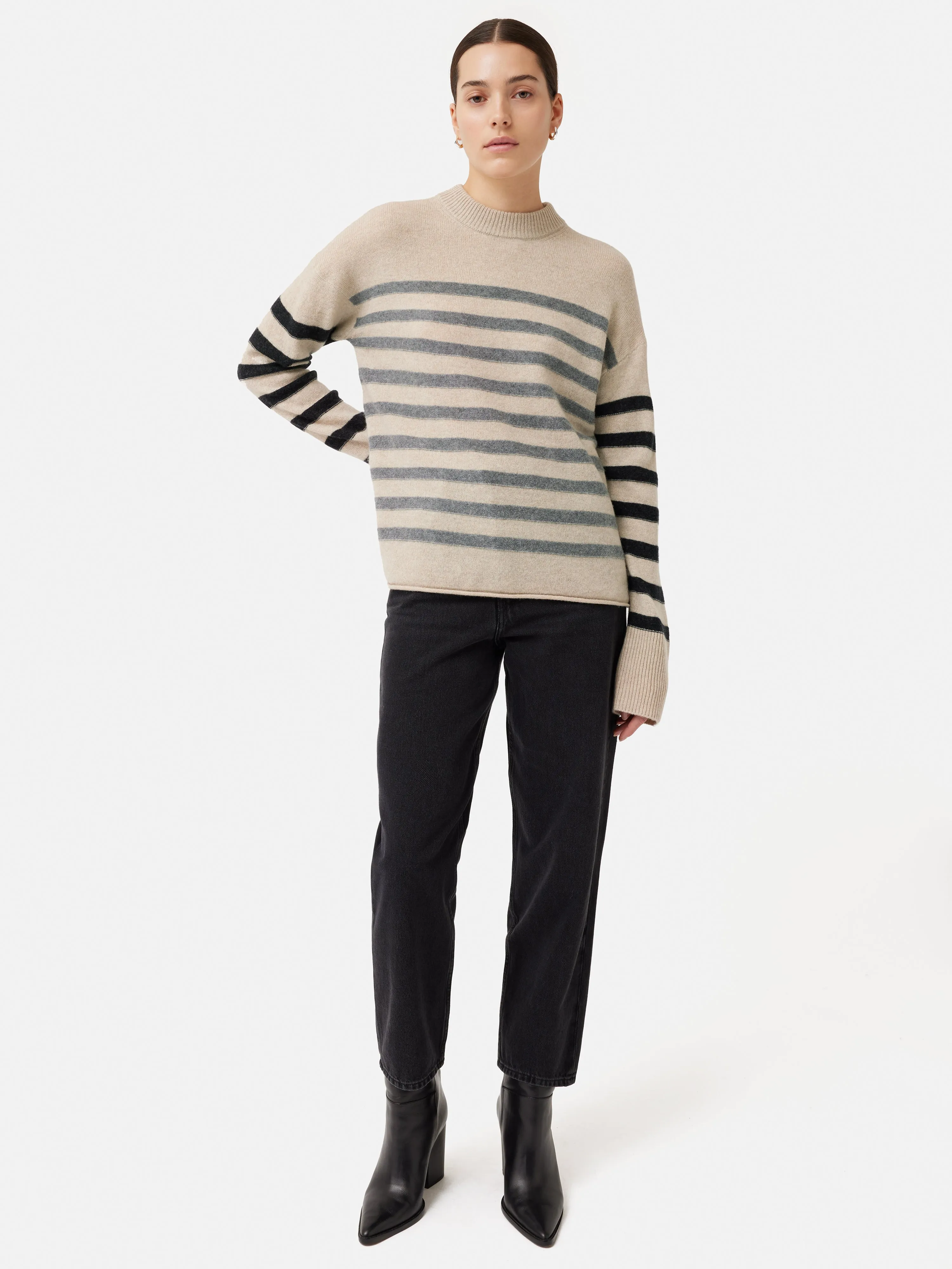 Merino Cashmere Stripe Jumper | Neutral