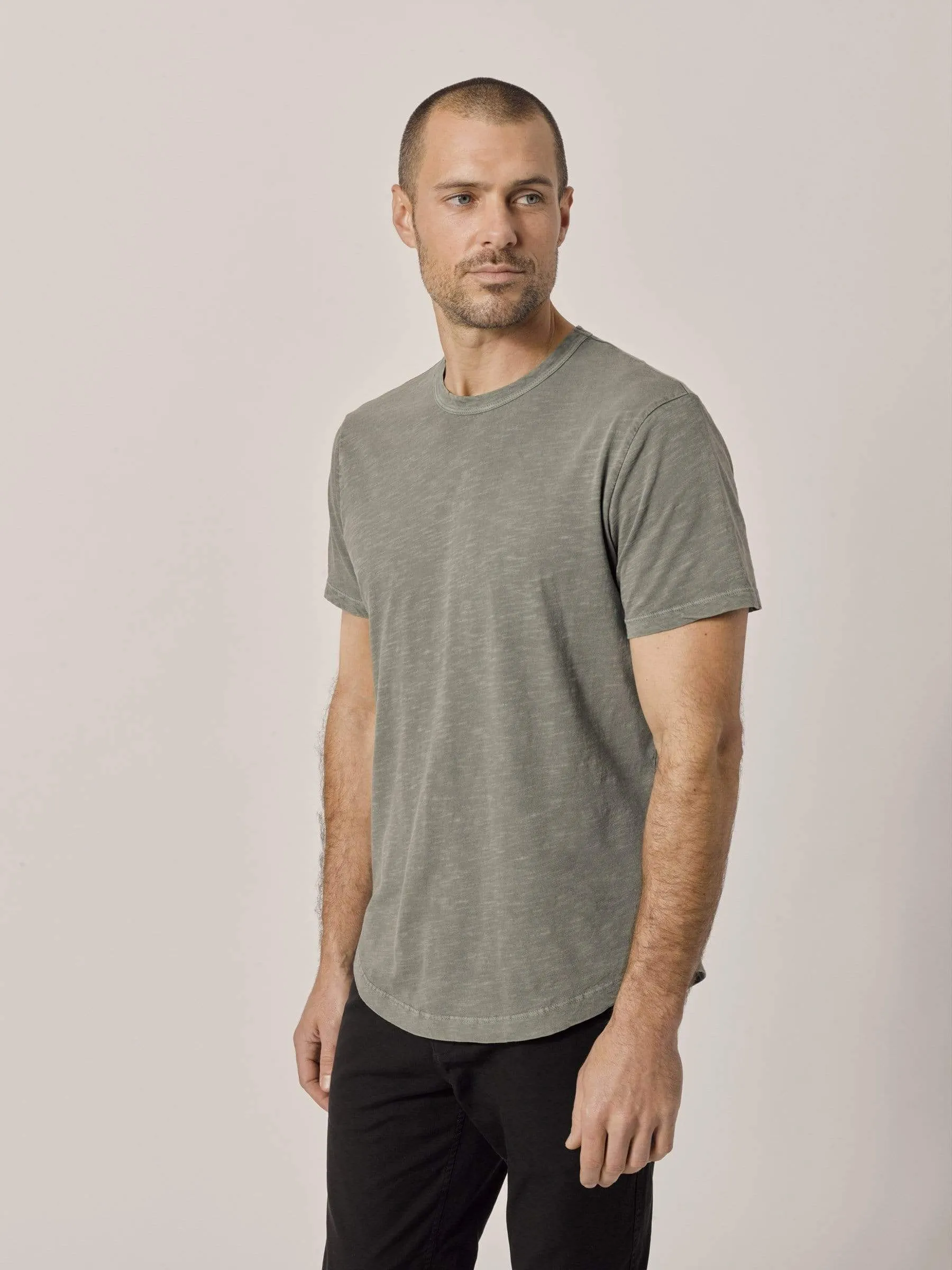 Moss Slub Curved Hem Tee