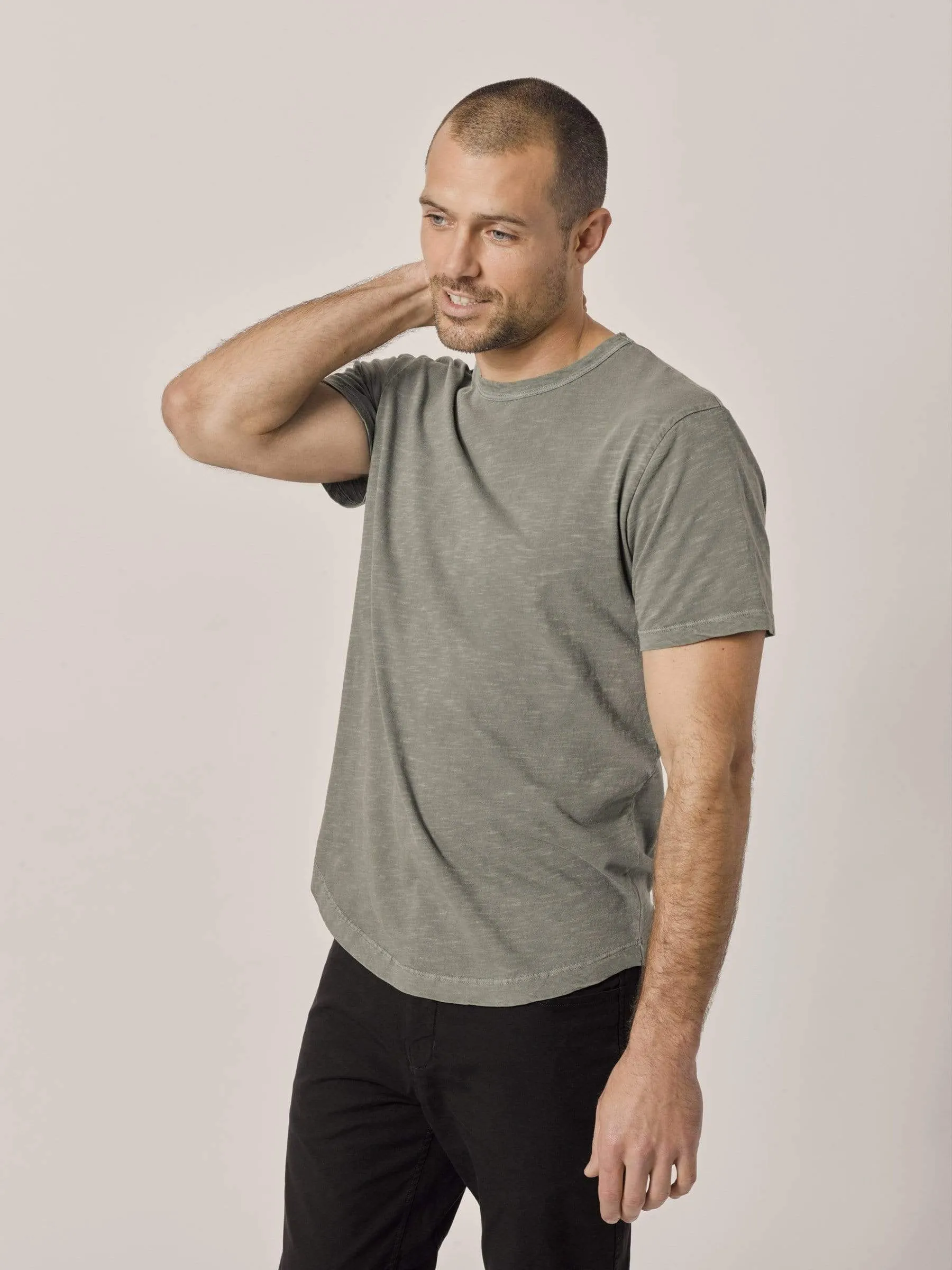 Moss Slub Curved Hem Tee