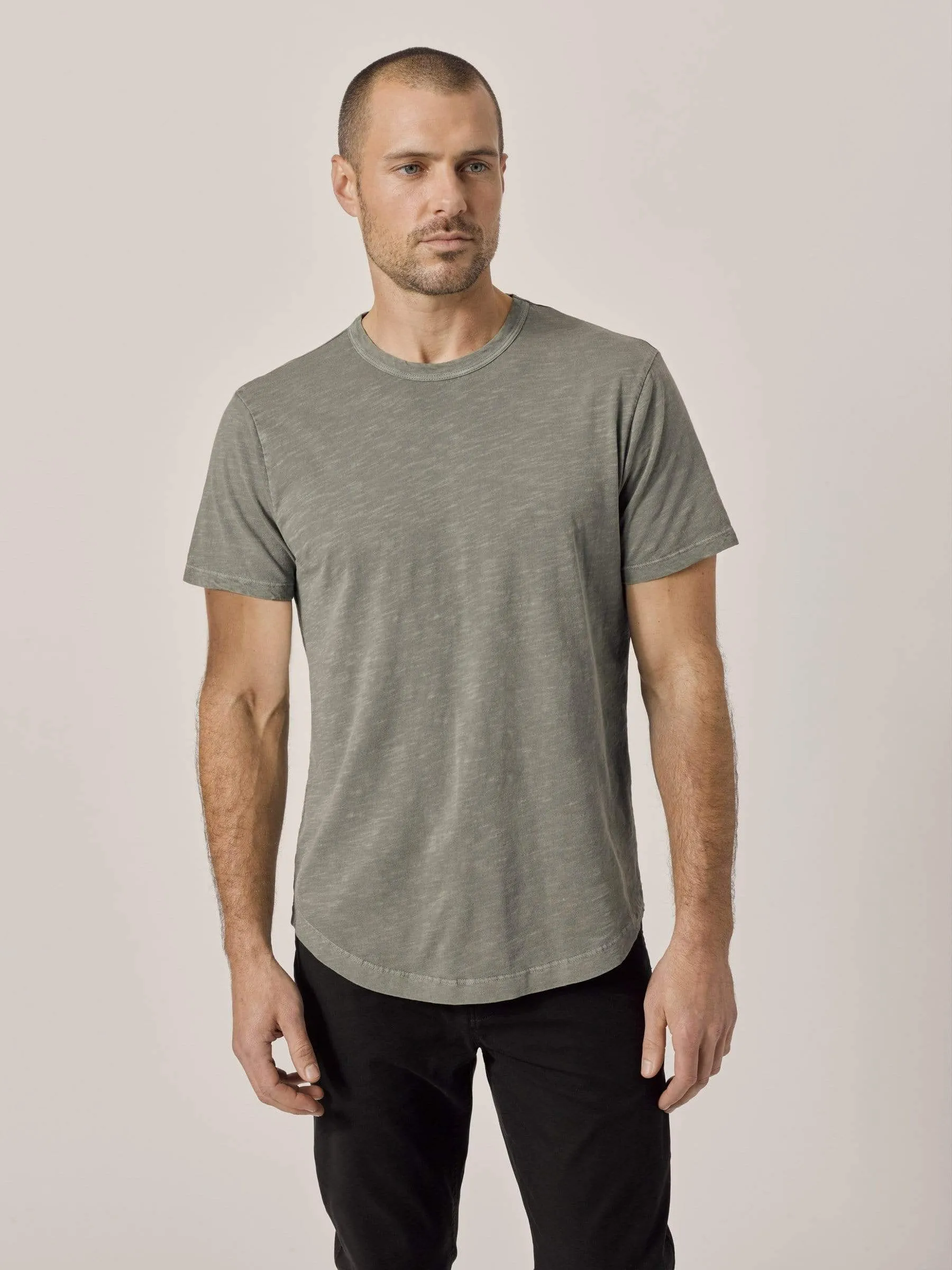 Moss Slub Curved Hem Tee