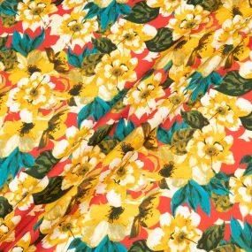 Mustard Yellow Floral Printed Red Luxury Cotton