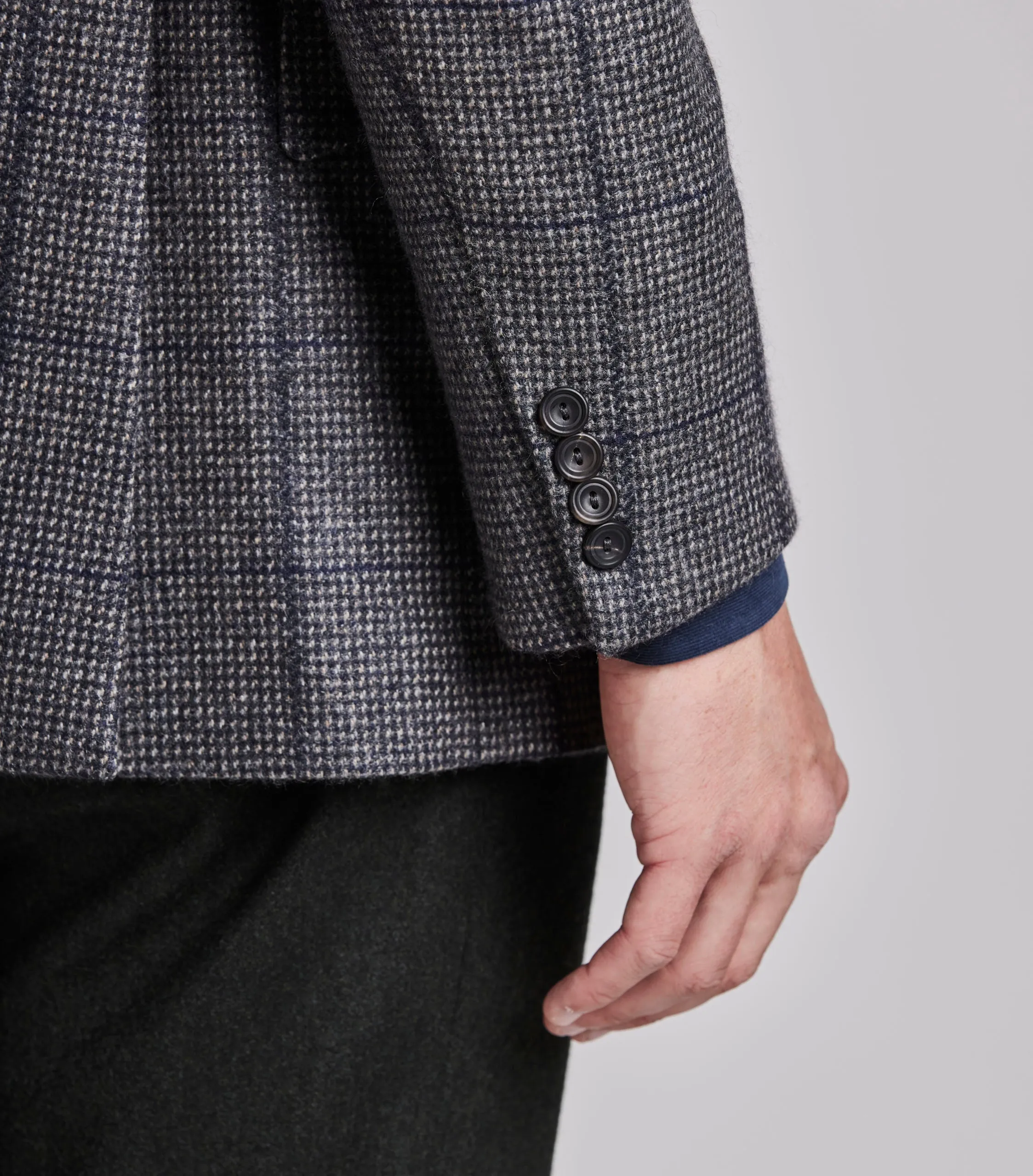 Navy/Grey Hairline Check Cashmere Jacket