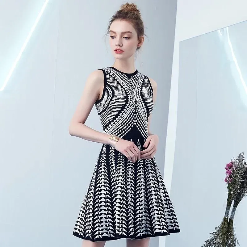 New Fashion Jacquard Sleeveless A Line Black Party Dress