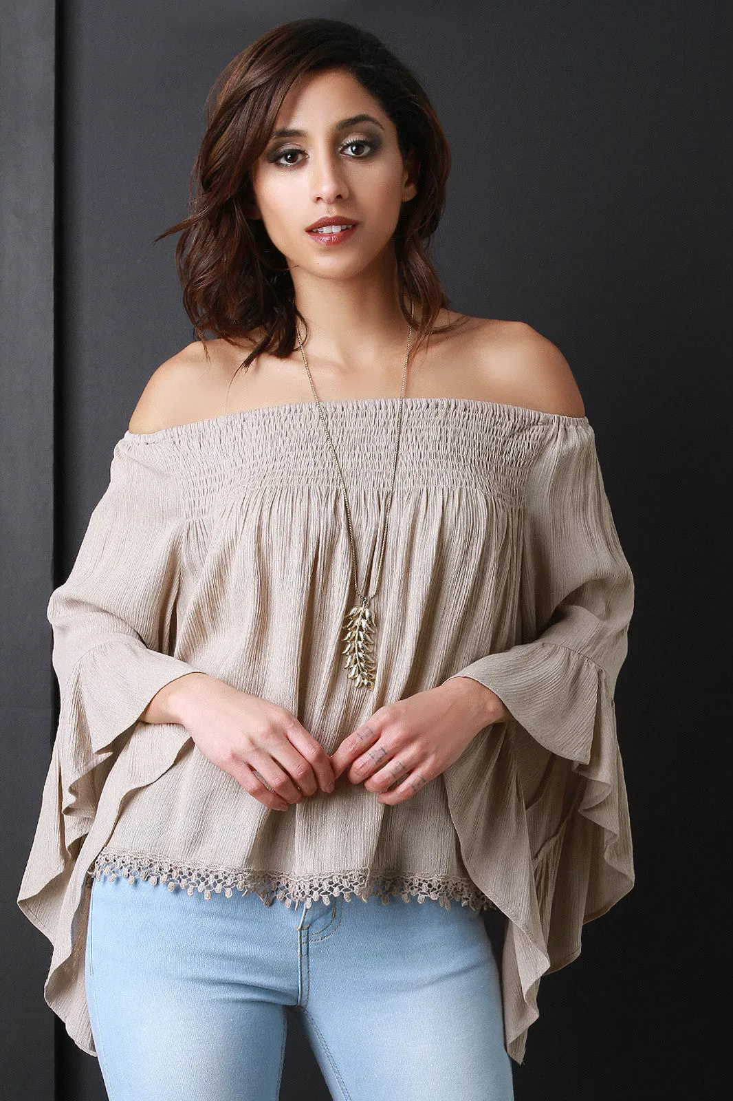 Off-The-Shoulder Bell Sleeve Peasant Blouse