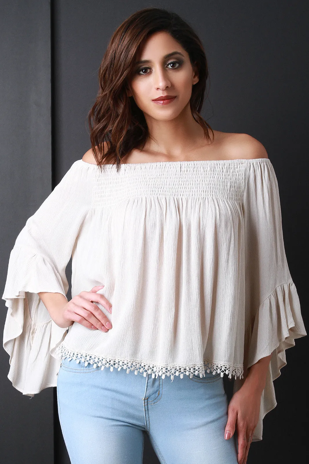 Off-The-Shoulder Bell Sleeve Peasant Blouse