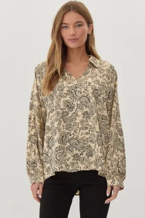 Paisley Print Open Collar Top