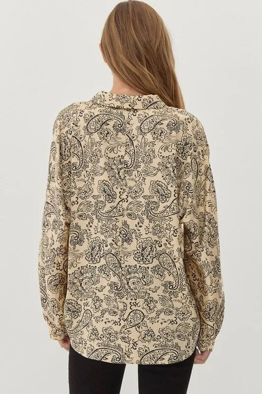 Paisley Print Open Collar Top