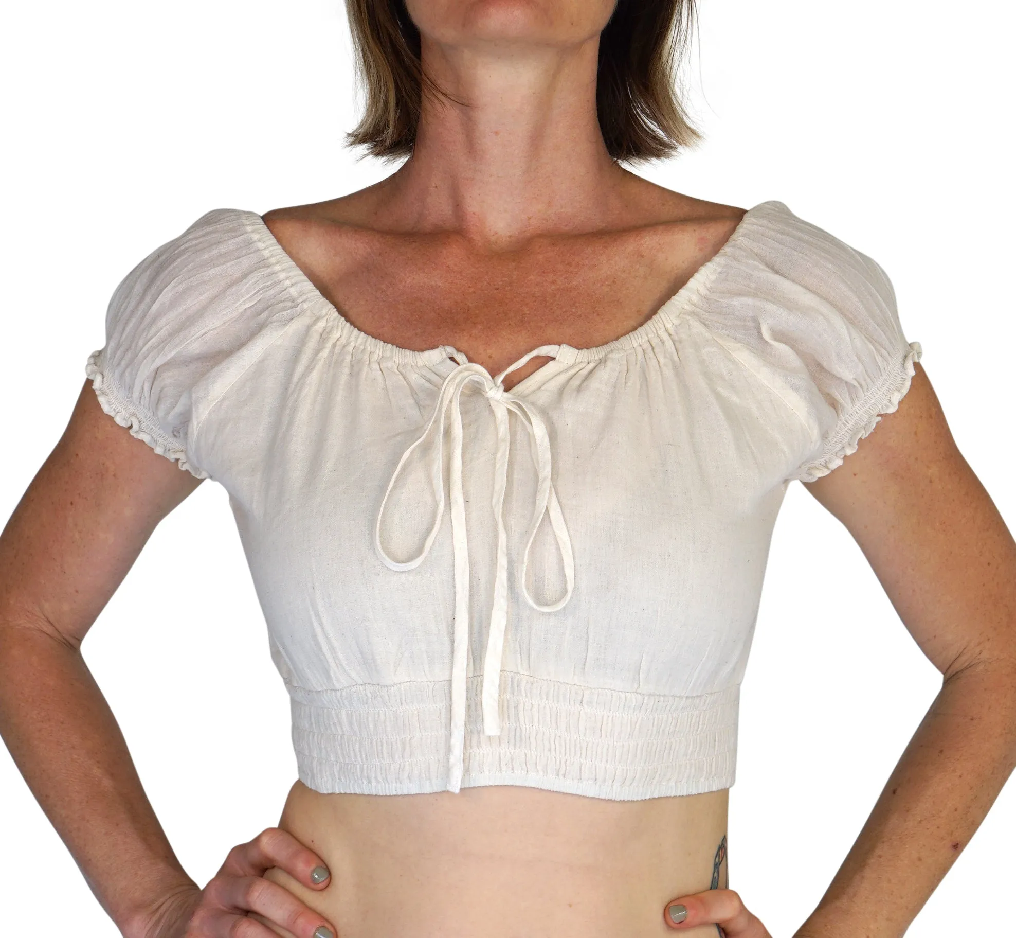 'Peasant Crop Top' Belly Showing Blouse - Cream