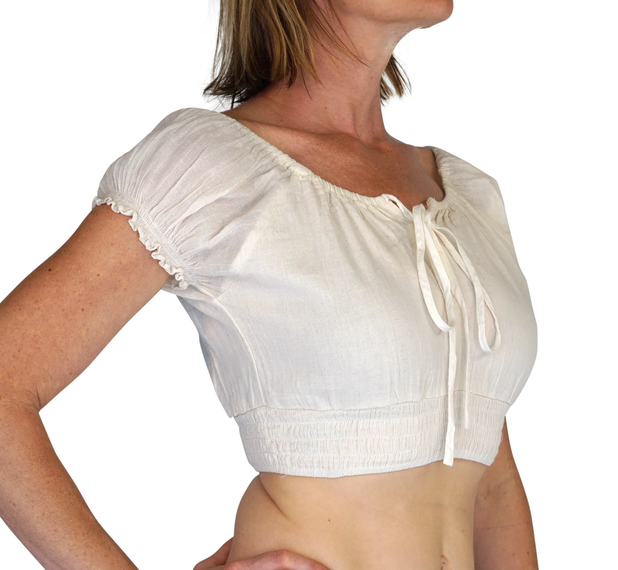 'Peasant Crop Top' Belly Showing Blouse - Cream