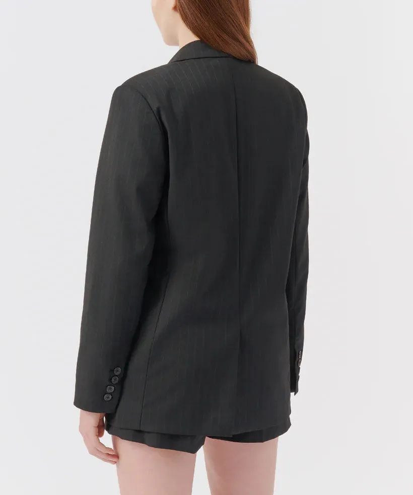 Pinstripe Twill Boyfriend Blazer - Black