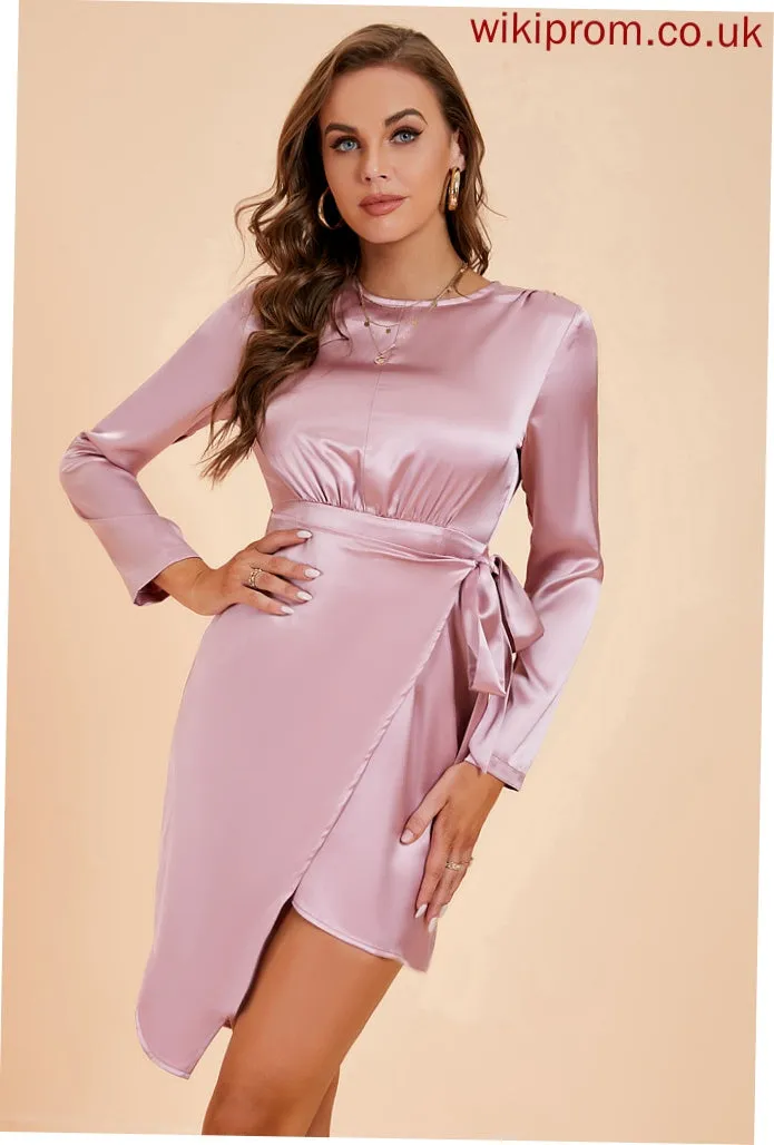 Round Gertrude Neck Dresses Asymmetrical Sheath Club Dresses Long Sleeves Polyester Elegant