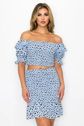 Ruffled Printed Top & Skirts Set