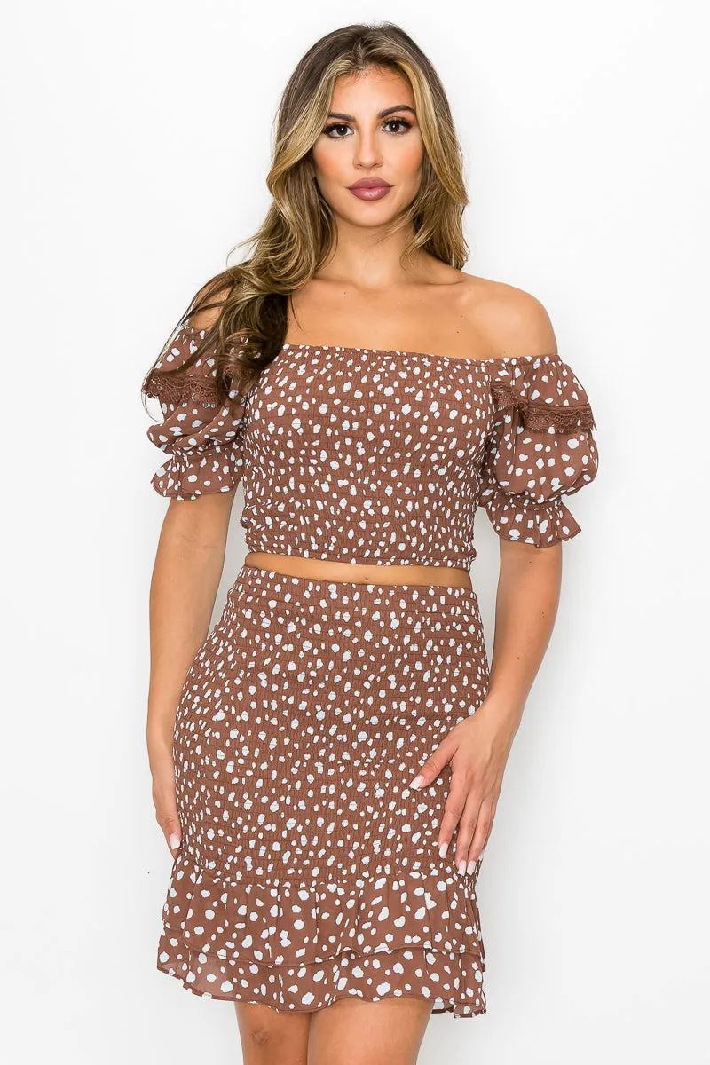 Ruffled Printed Top & Skirts Set