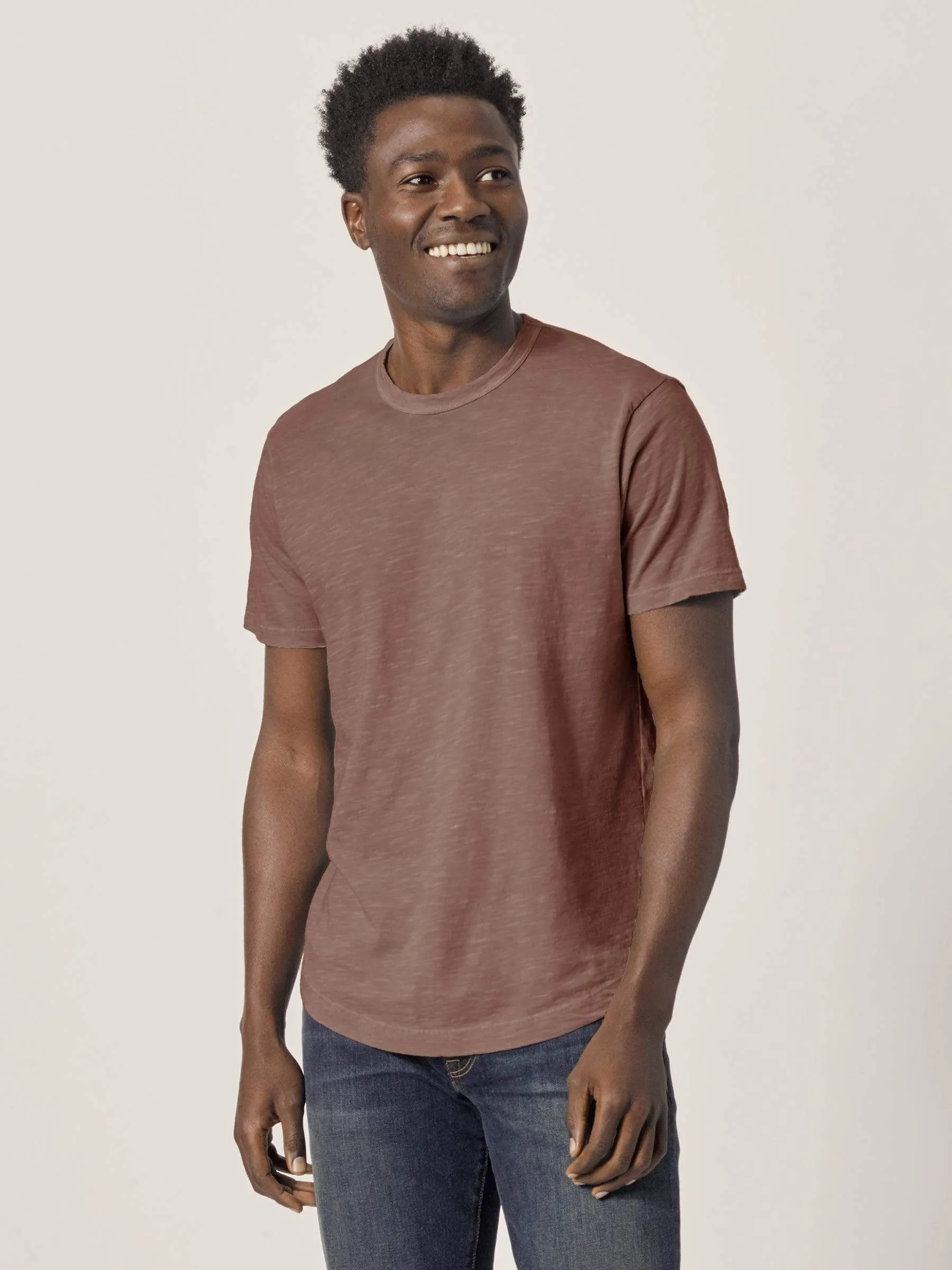 Rust Venice Wash Slub Curved Hem Tee