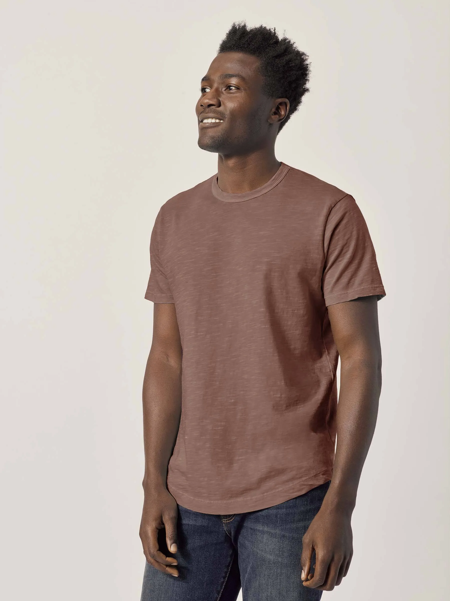 Rust Venice Wash Slub Curved Hem Tee