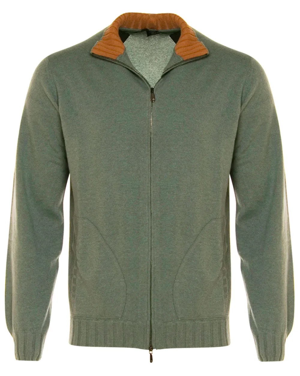 Sage Cashmere Full Zip Sweater