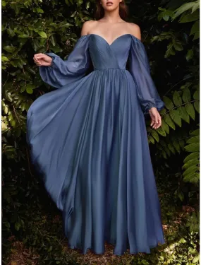 Sheath / Column Wedding Guest Dresses Elegant Dress Wedding Guest Floor Length Long Sleeve Sweetheart Bridesmaid Dress Chiffon with Pleats Ruched