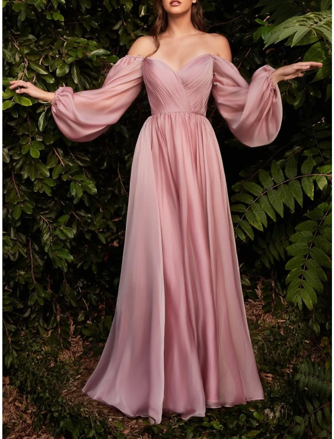 Sheath / Column Wedding Guest Dresses Elegant Dress Wedding Guest Floor Length Long Sleeve Sweetheart Bridesmaid Dress Chiffon with Pleats Ruched