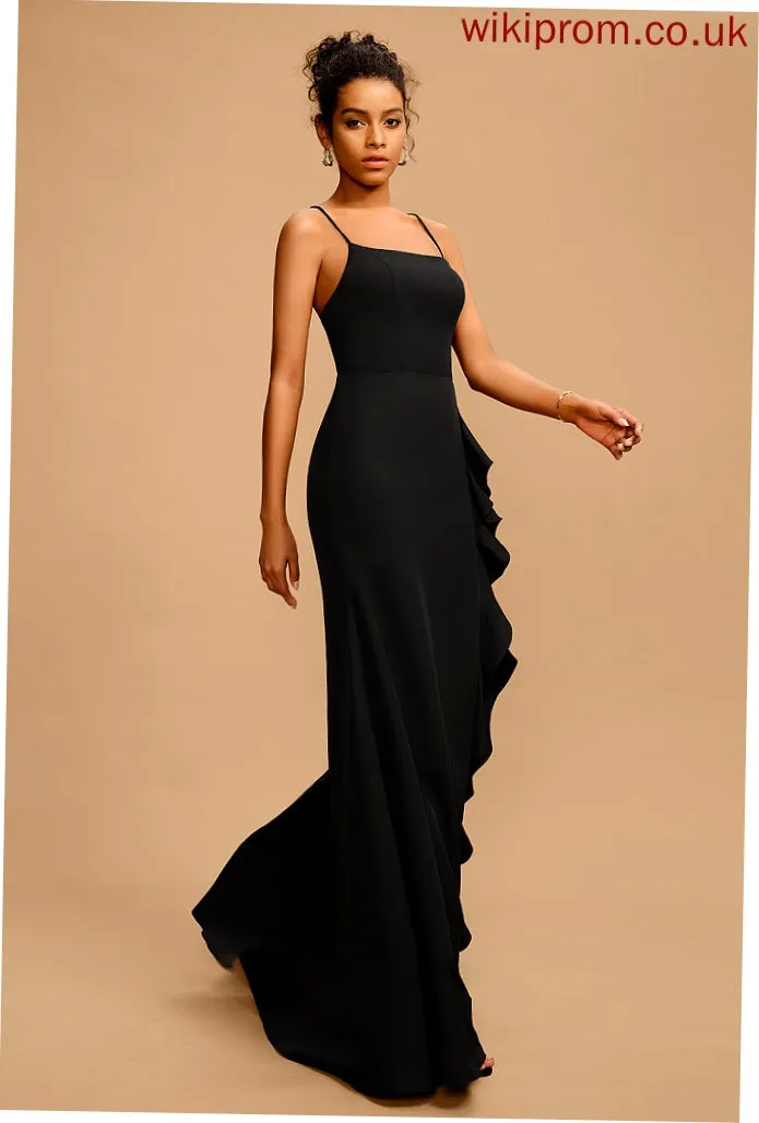 Sheath/Column Crepe Stretch Prom Dresses Ruffle Floor-Length With Neckline Madilynn Square