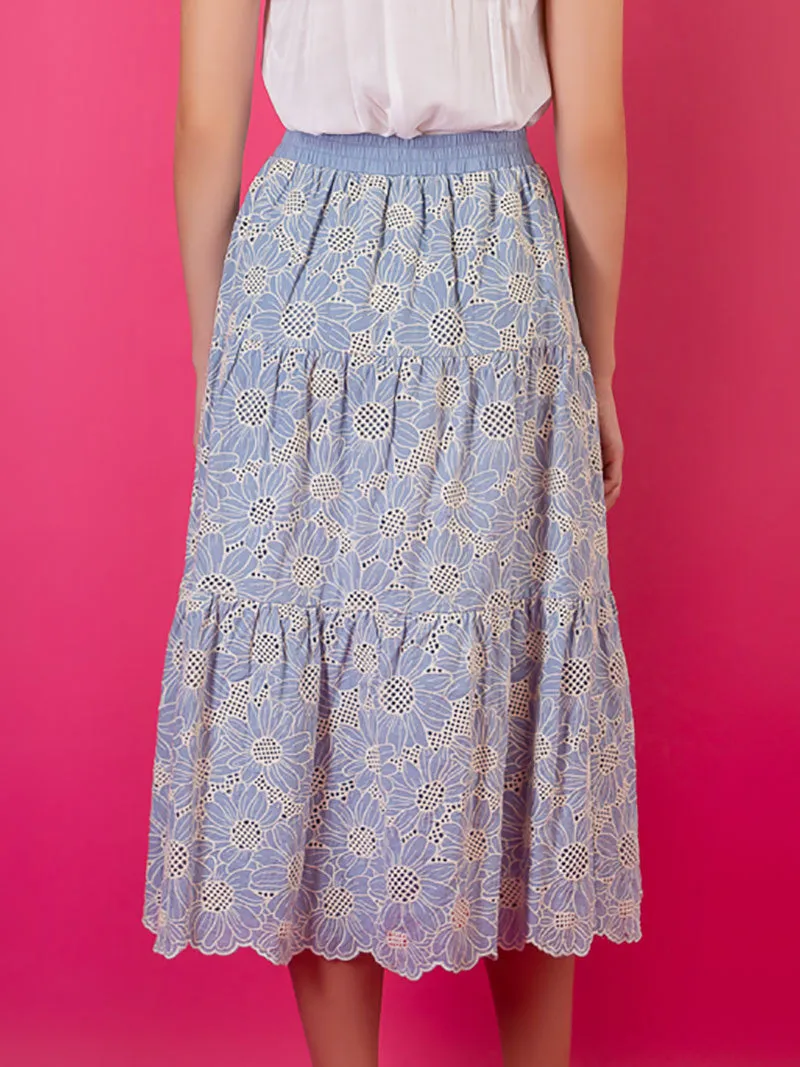 Sky Blue Cotton Eyelet Skirt