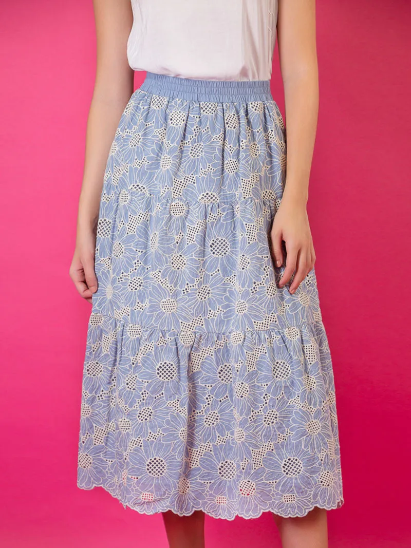 Sky Blue Cotton Eyelet Skirt