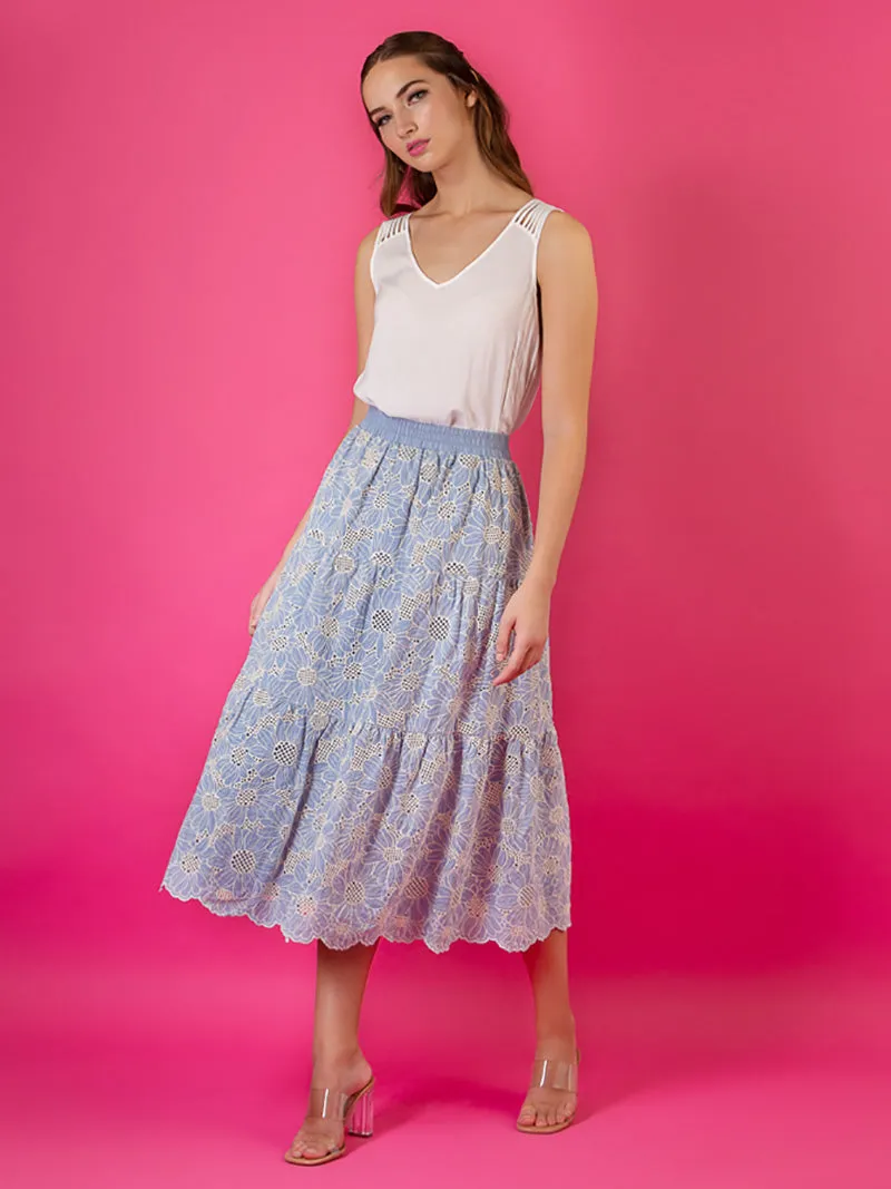 Sky Blue Cotton Eyelet Skirt