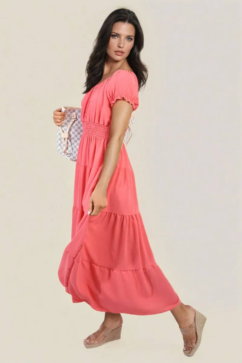 Smocked Waist Tiered Midi Dress