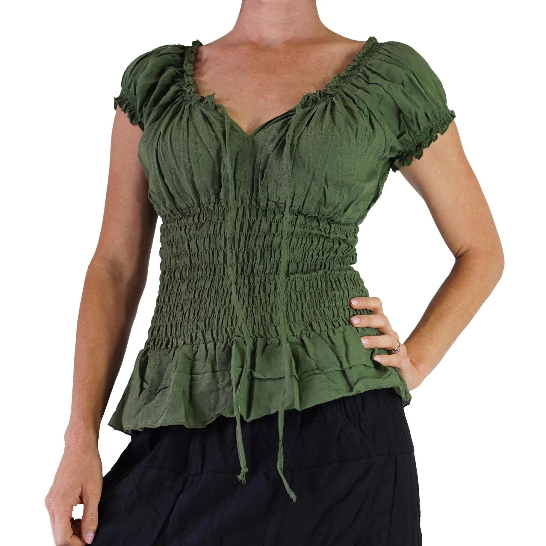 'SS Peasant Blouse, Chemise' - Fern Green