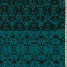 Teal/Black Aztec Stripe Jacquard Double Knit Fabric