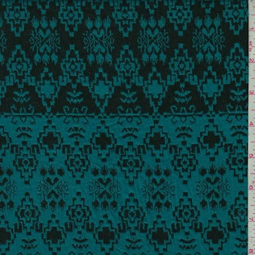 Teal/Black Aztec Stripe Jacquard Double Knit Fabric