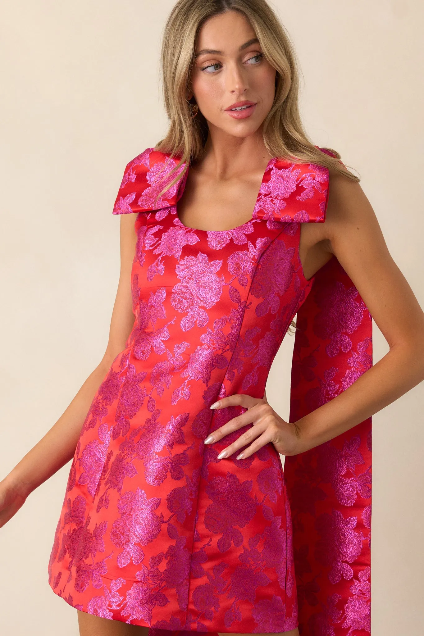 The Edge Red Floral Jacquard Mini Dress